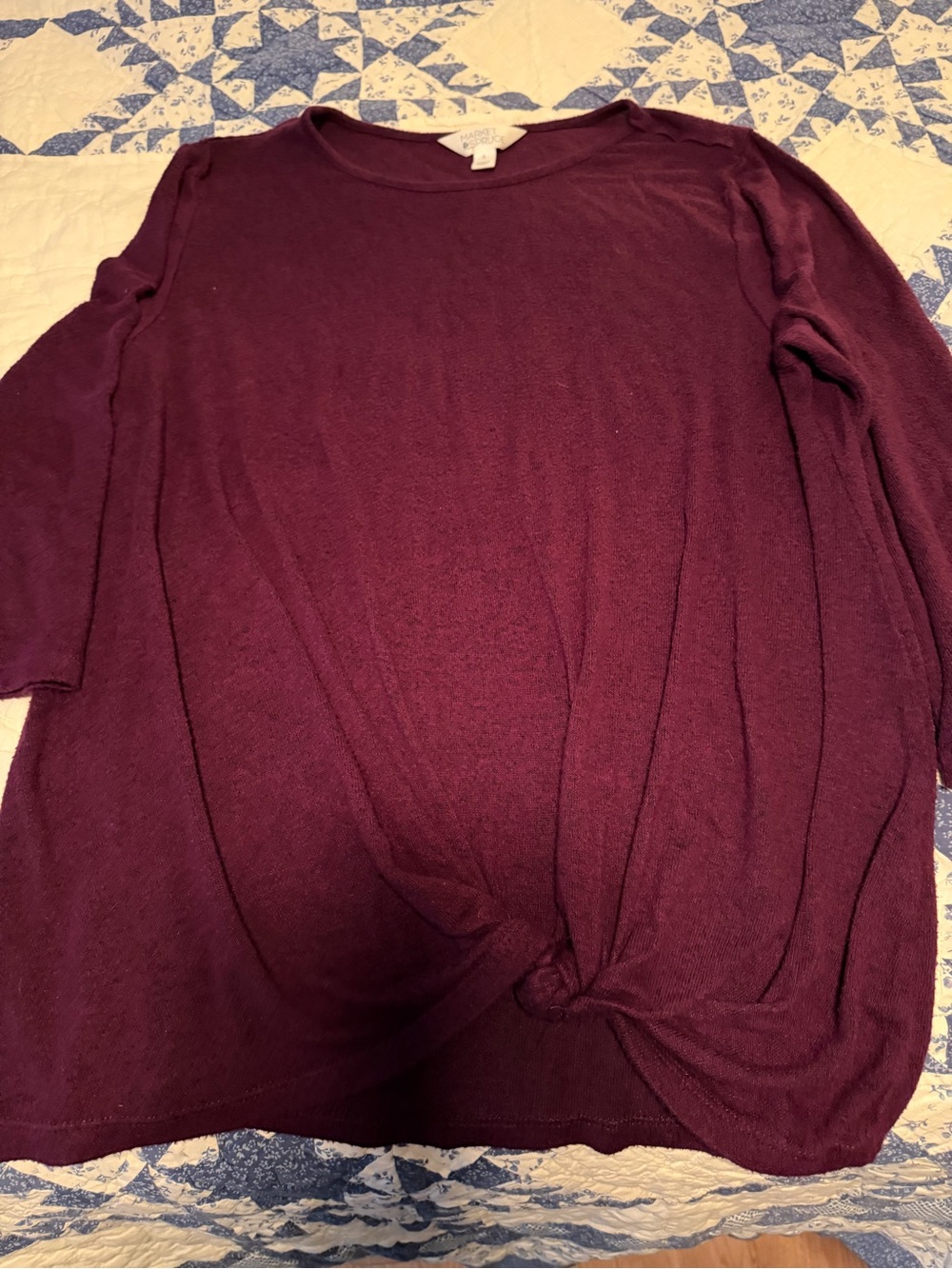 Market & Spruce Long Sleeve Twist-Front Top - Plum